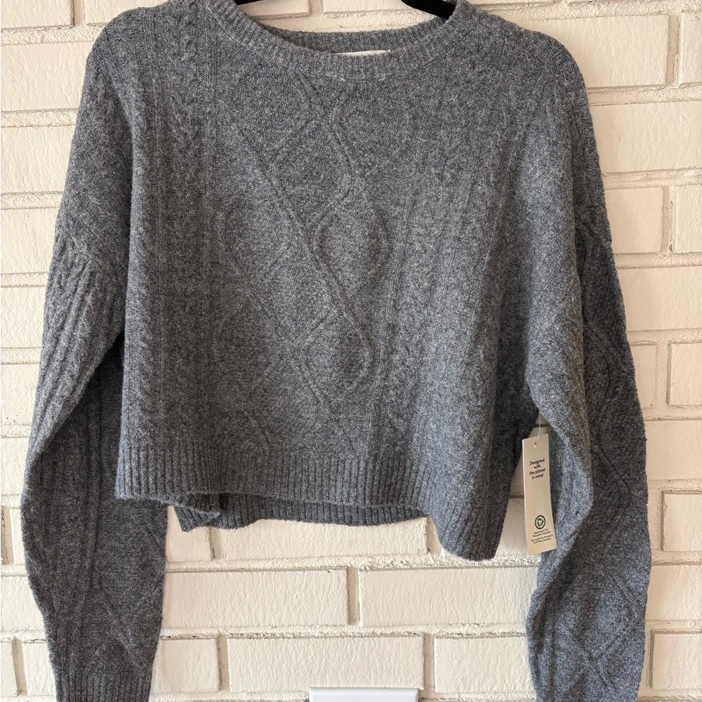 No Boundaries Gray Cable Knit Crewneck Sweater & Pants Pajama Set Womens Medium